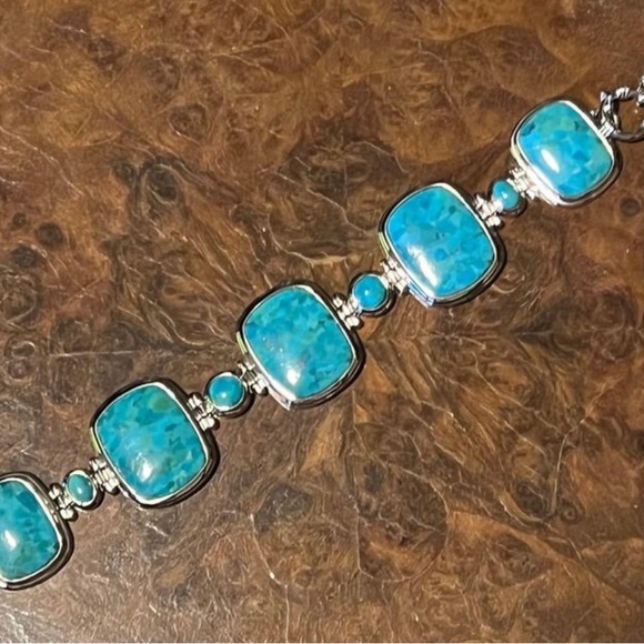Vintage Designer BBJ Turquoise Southwestern Sterling Silver Toggle Bracelet New - Picture 1 of 4